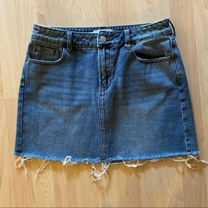 Pac Sun Medium Wash Raw Hem Denim Skirt